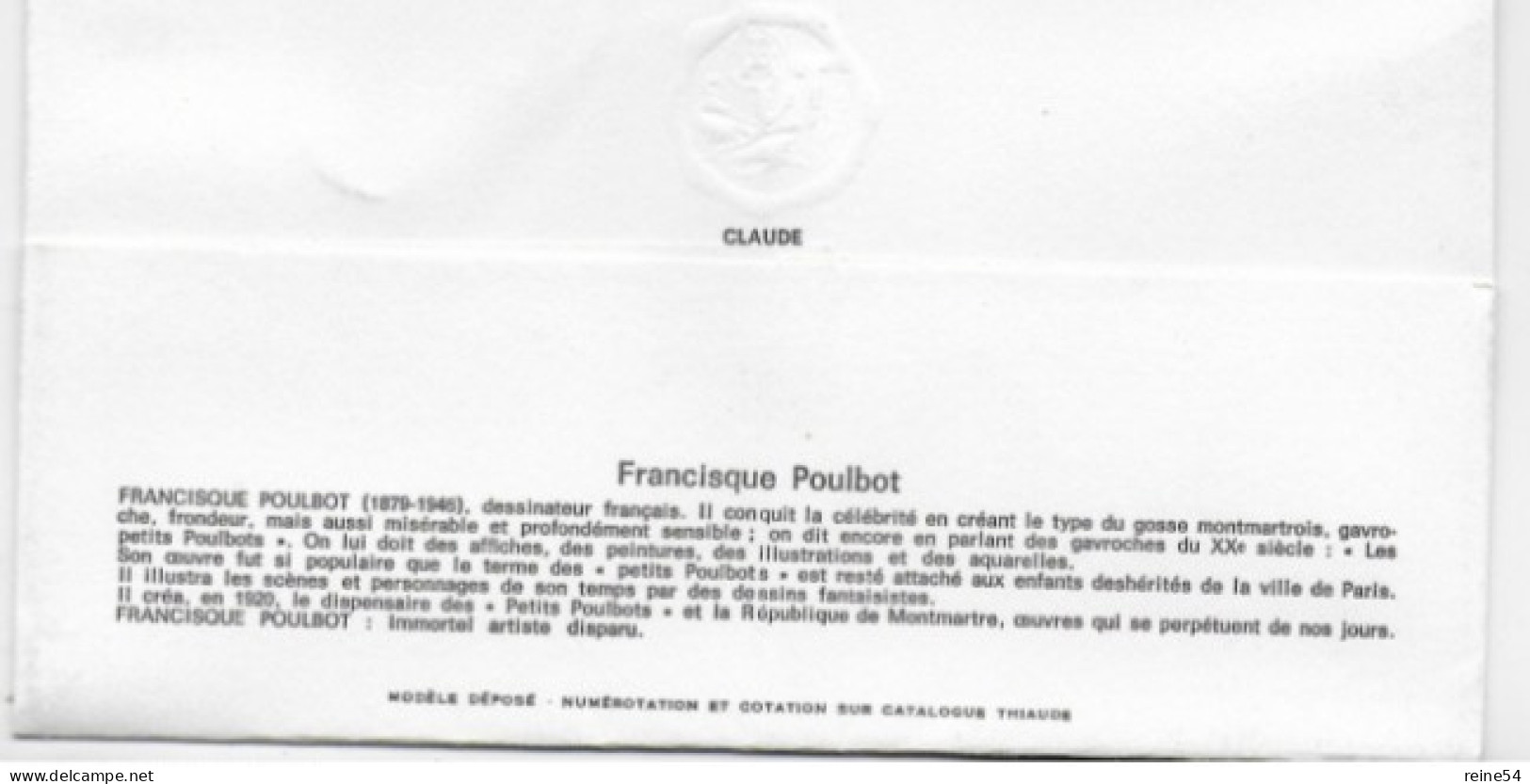 Feuillet Premier Jour -F. Poulbot 24 Mars 1979 Paris (75) N° YT 2038 Sérigraphie De Claude - 1970-1979
