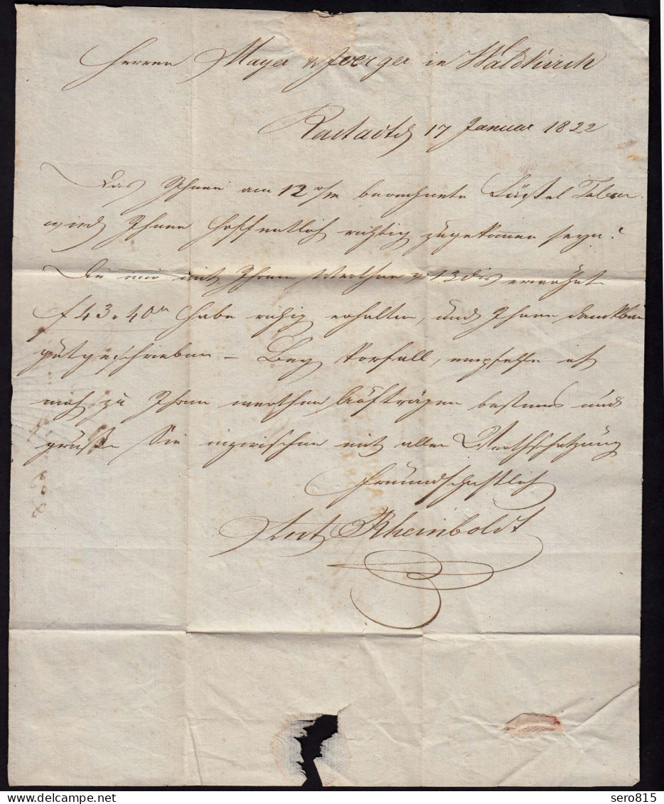 Baden - 1822 Brief RASTATT L2r Nach WALDKICH Mit Inhalt   (15854 - Sonstige & Ohne Zuordnung