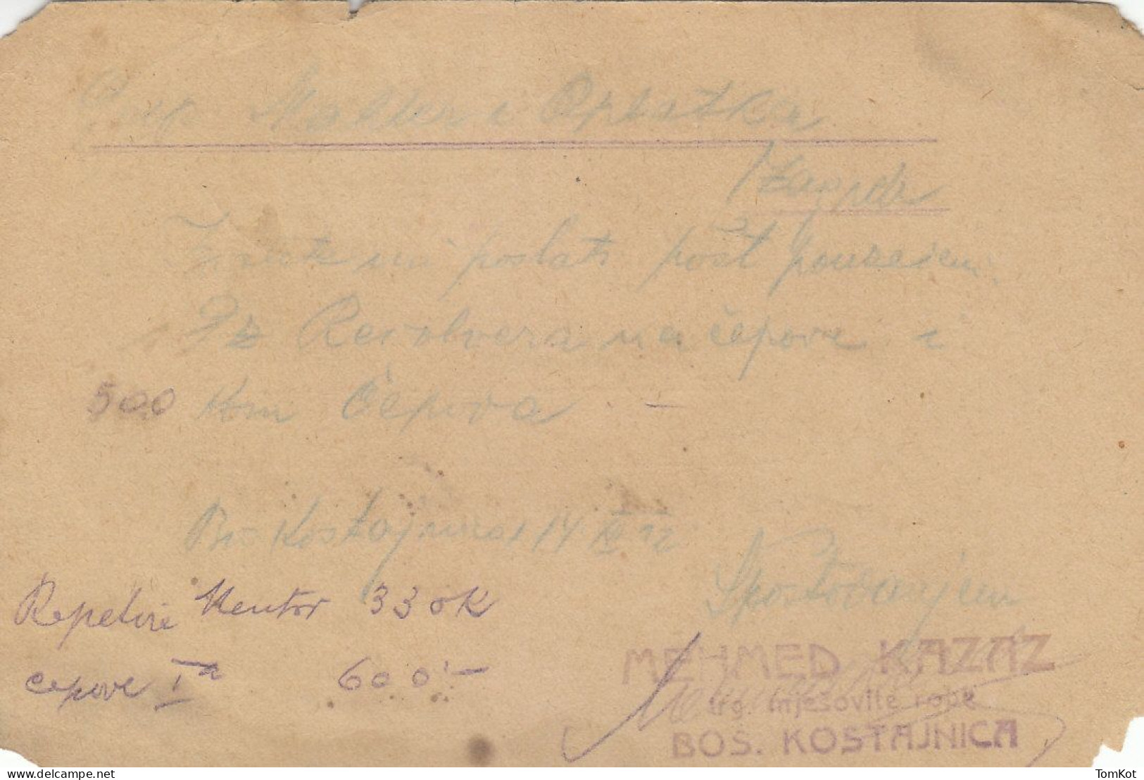 1922. Postal Card 25 Para + 25 Para Stamp. Bos.Kostajnica Cancel. - Lettres & Documents