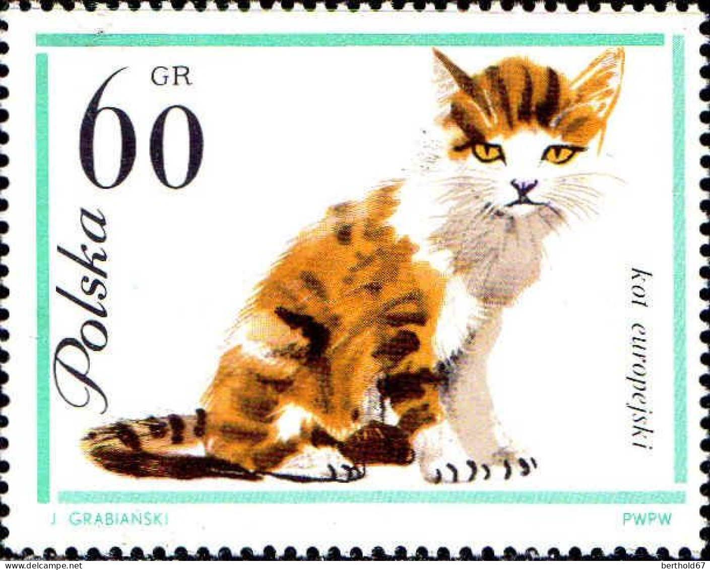 Pologne Poste N** Yv:1332/1341 Chats 1336 Petit Def.gomme - Unused Stamps