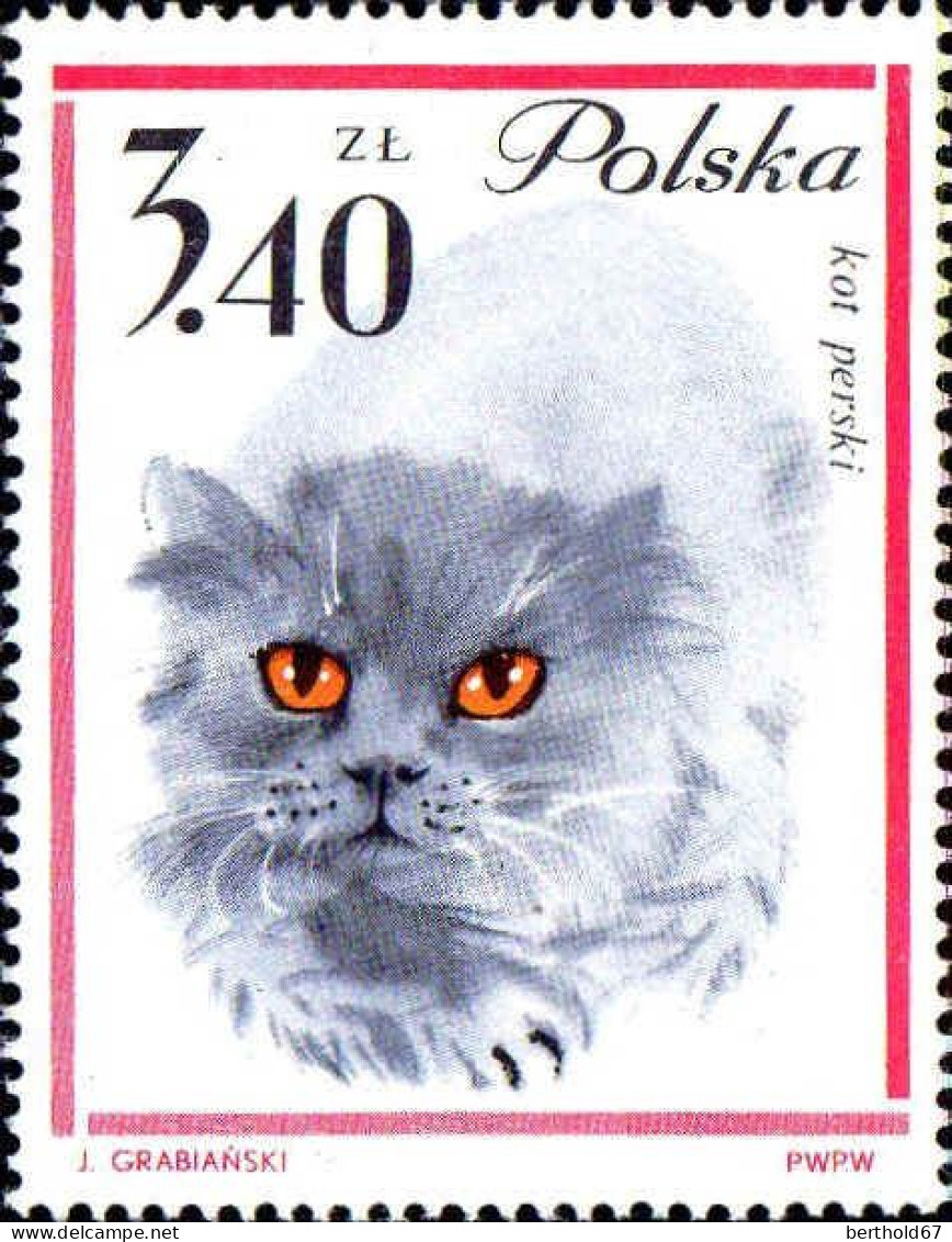 Pologne Poste N** Yv:1332/1341 Chats 1336 Petit def.gomme