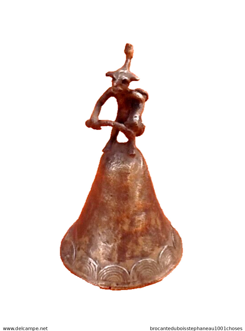 Art Africain Tribal Ancienne Cloche à Main En Bronze Musicien Aka Ashanti - Bells