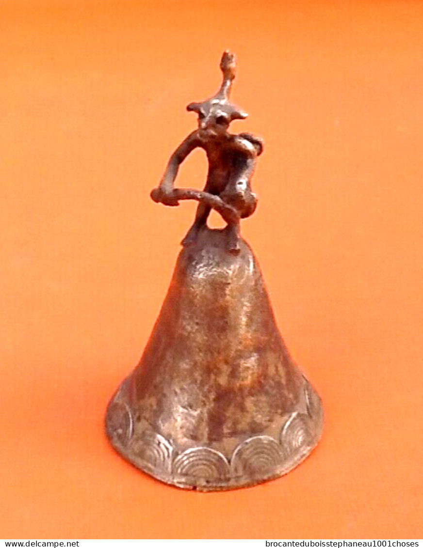 Art Africain Tribal Ancienne Cloche à Main En Bronze Musicien Aka Ashanti - Bells