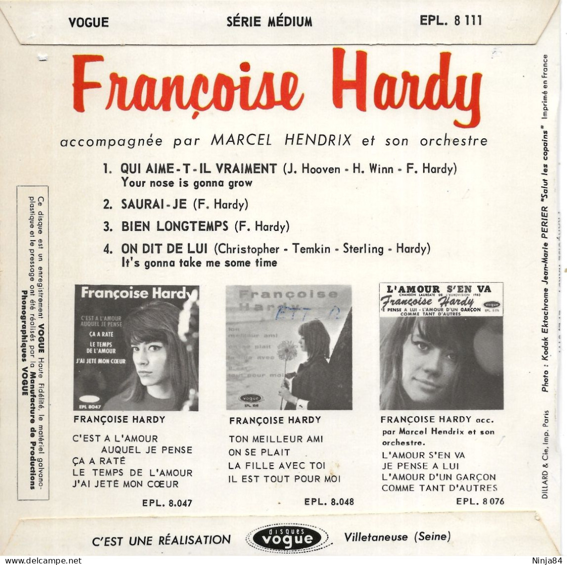 EP 45 RPM (7") Françoise Hardy  "  Qui Aime T'il Vraiment  " - Sonstige - Franz. Chansons