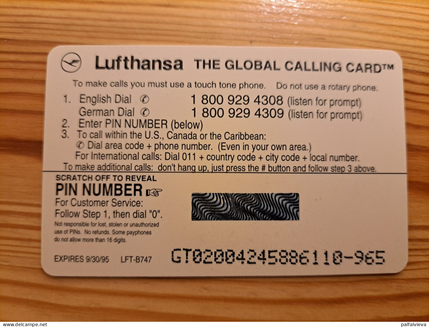 Prepaid Phonecard USA, The Global Calling Card - Airplane, Lufthansa - Sonstige & Ohne Zuordnung