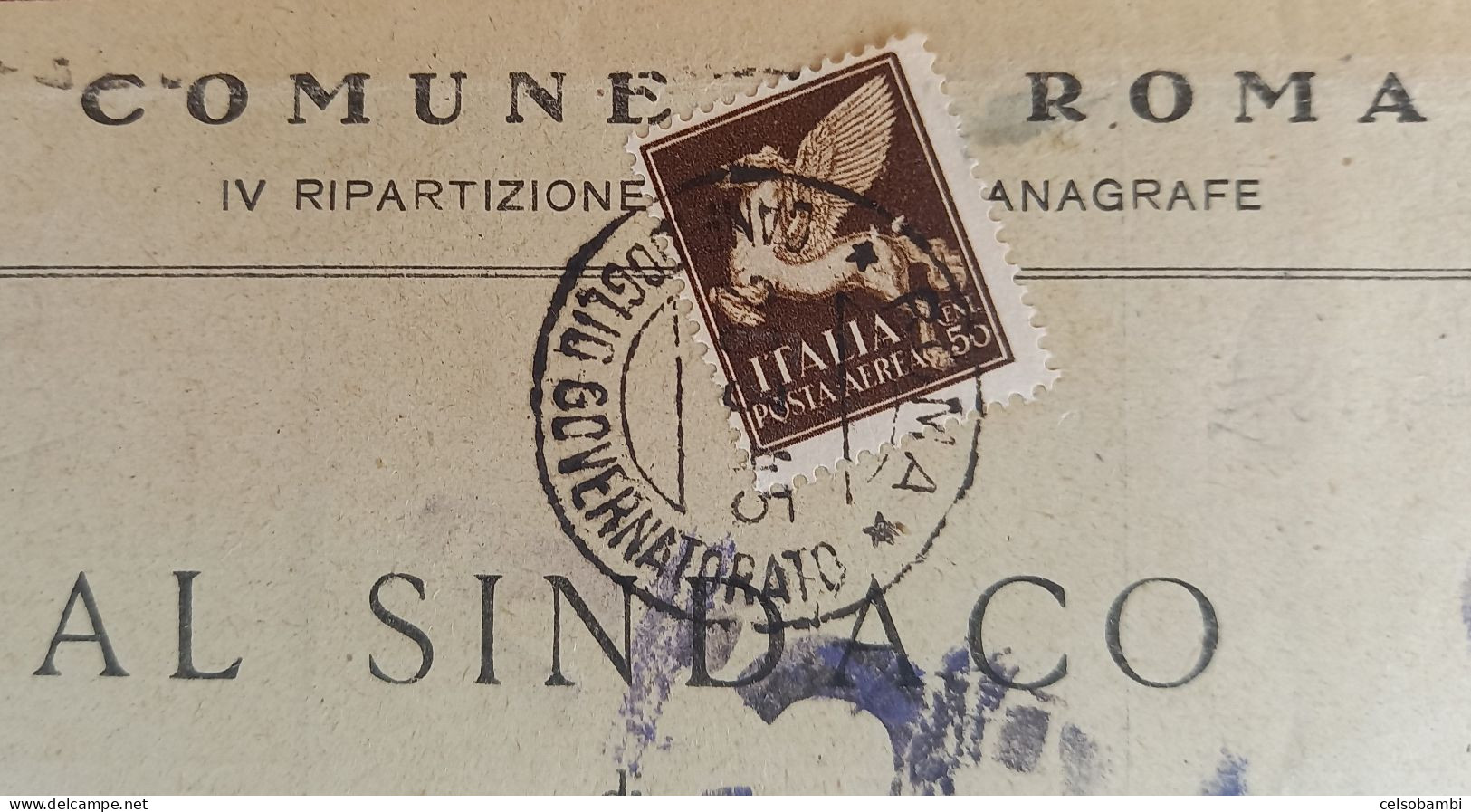 1945 LETTERA DA ROMA CAMPIDOGLIO GOVERNATORATO CON C. 50 P.A. USO TARDIVO PER CAMBIO DI RESIDENZA - Poststempel