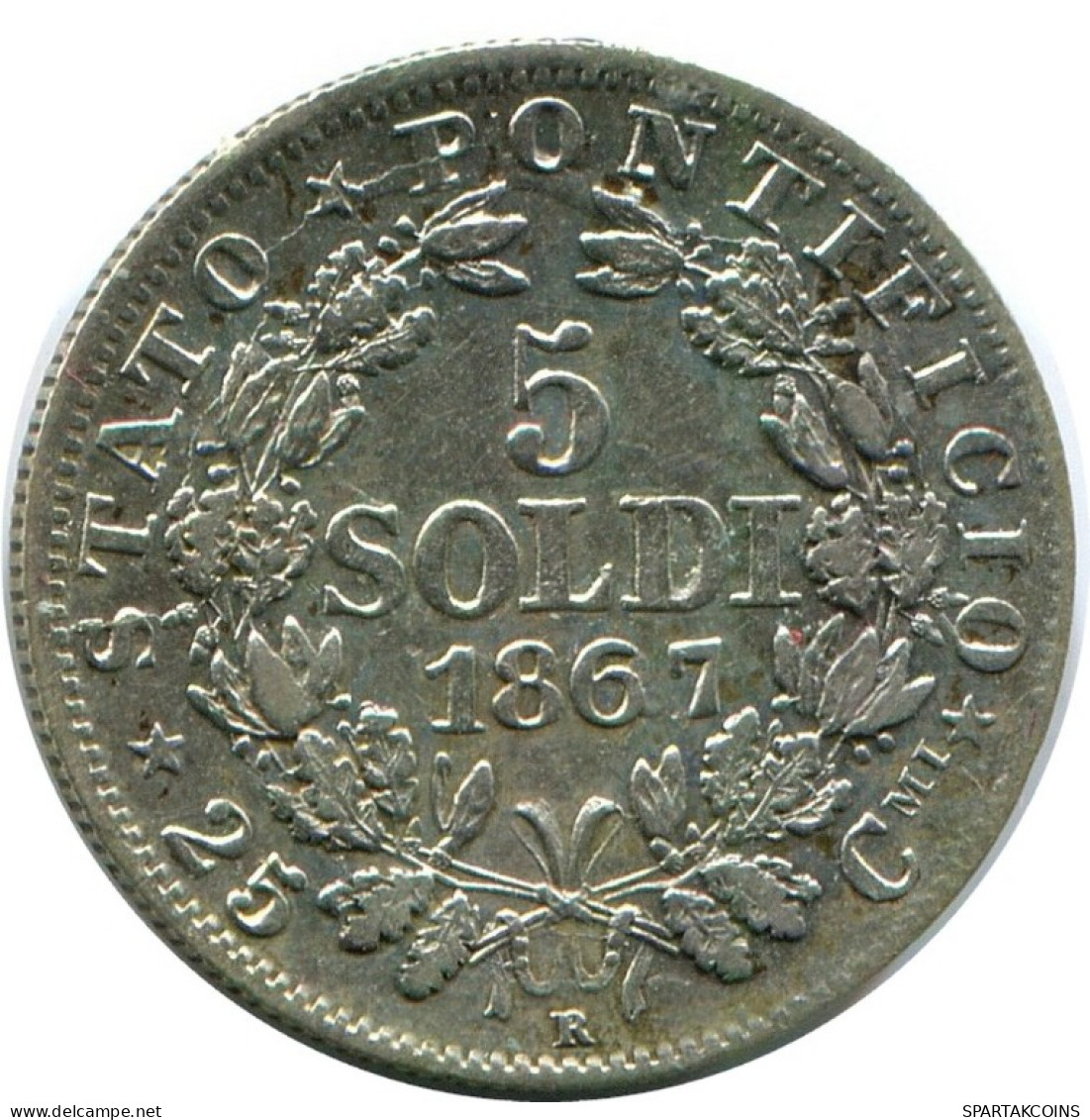 5 SOLDI / 25 Centesimi 1867 R VATICANO Pius IX (1846-1878) PLATA #AH381.13.E.A - Vatikan