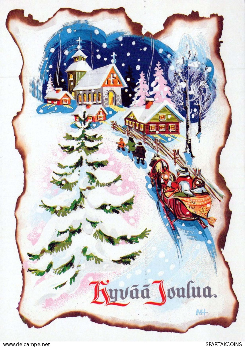 Happy New Year Christmas HORSE CHURCH Vintage Postcard CPSM #PAY299.A - Nieuwjaar