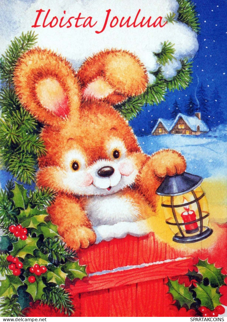 Buon Anno Natale CONIGLIO Vintage Cartolina CPSM #PAV109.A - Anno Nuovo