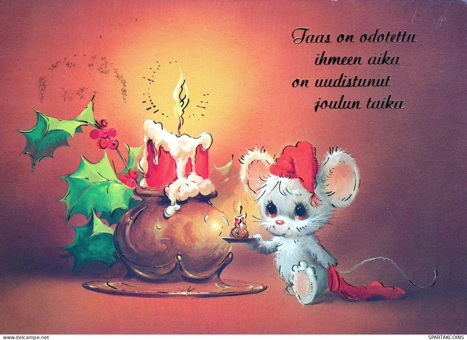 Bonne Année Noël LAPIN BOUGIE Vintage Carte Postale CPSM #PAV020.A - Nouvel An