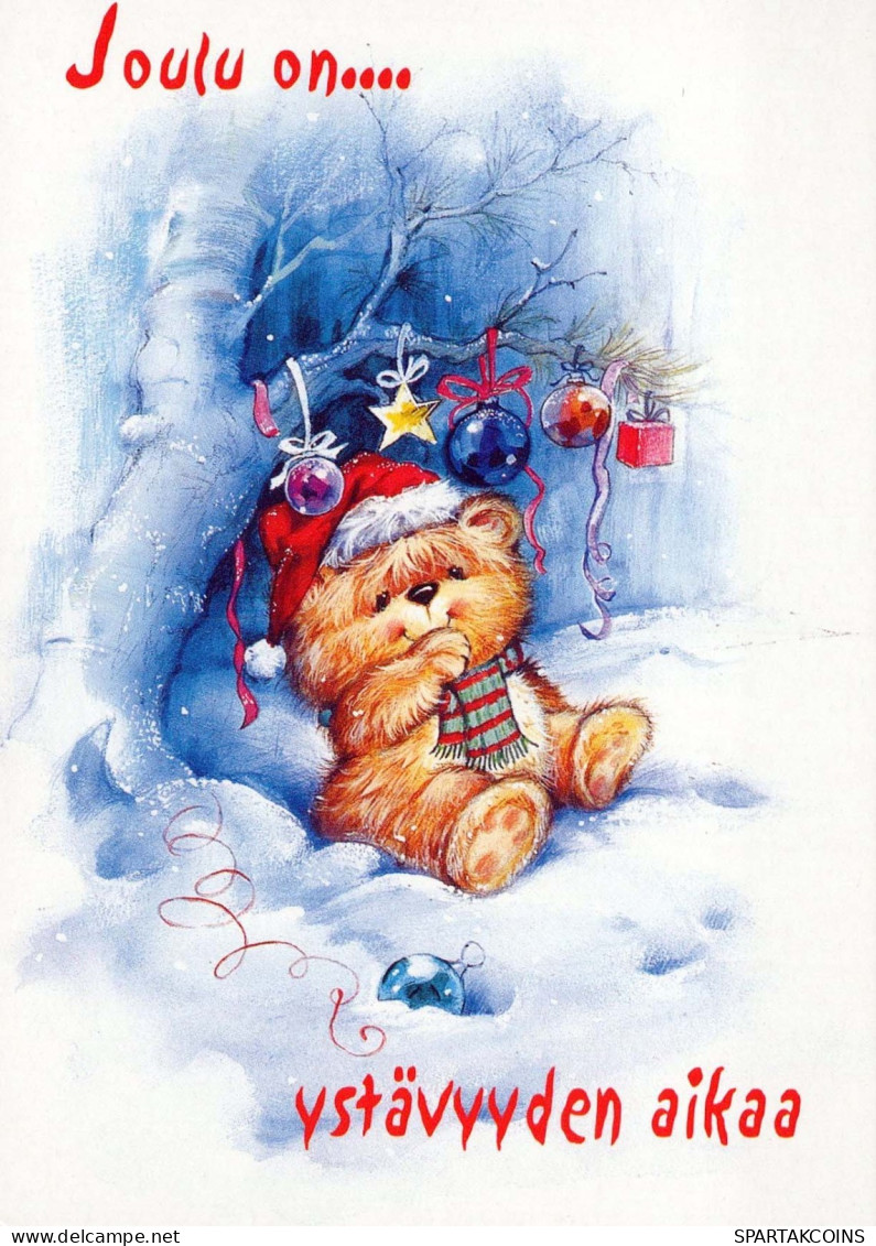Bonne Année Noël OURS EN PELUCHE Vintage Carte Postale CPSM #PAU874.A - Anno Nuovo