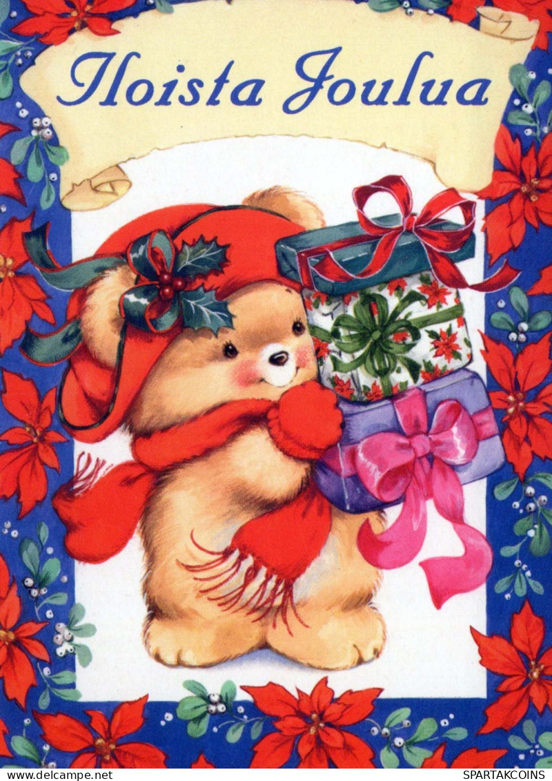 Bonne Année Noël OURS EN PELUCHE Vintage Carte Postale CPSM #PAU844.A - New Year