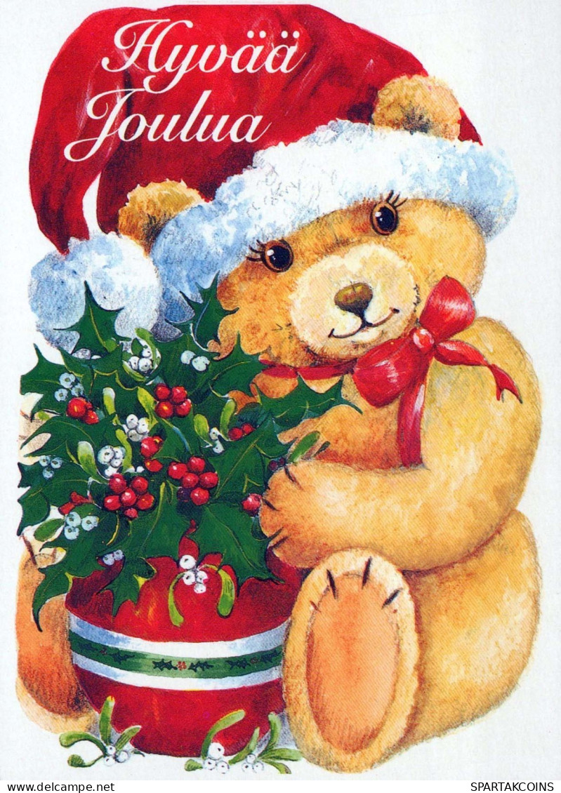 Feliz Año Navidad OSO DE PELUCHE Vintage Tarjeta Postal CPSM #PAU807.A - New Year