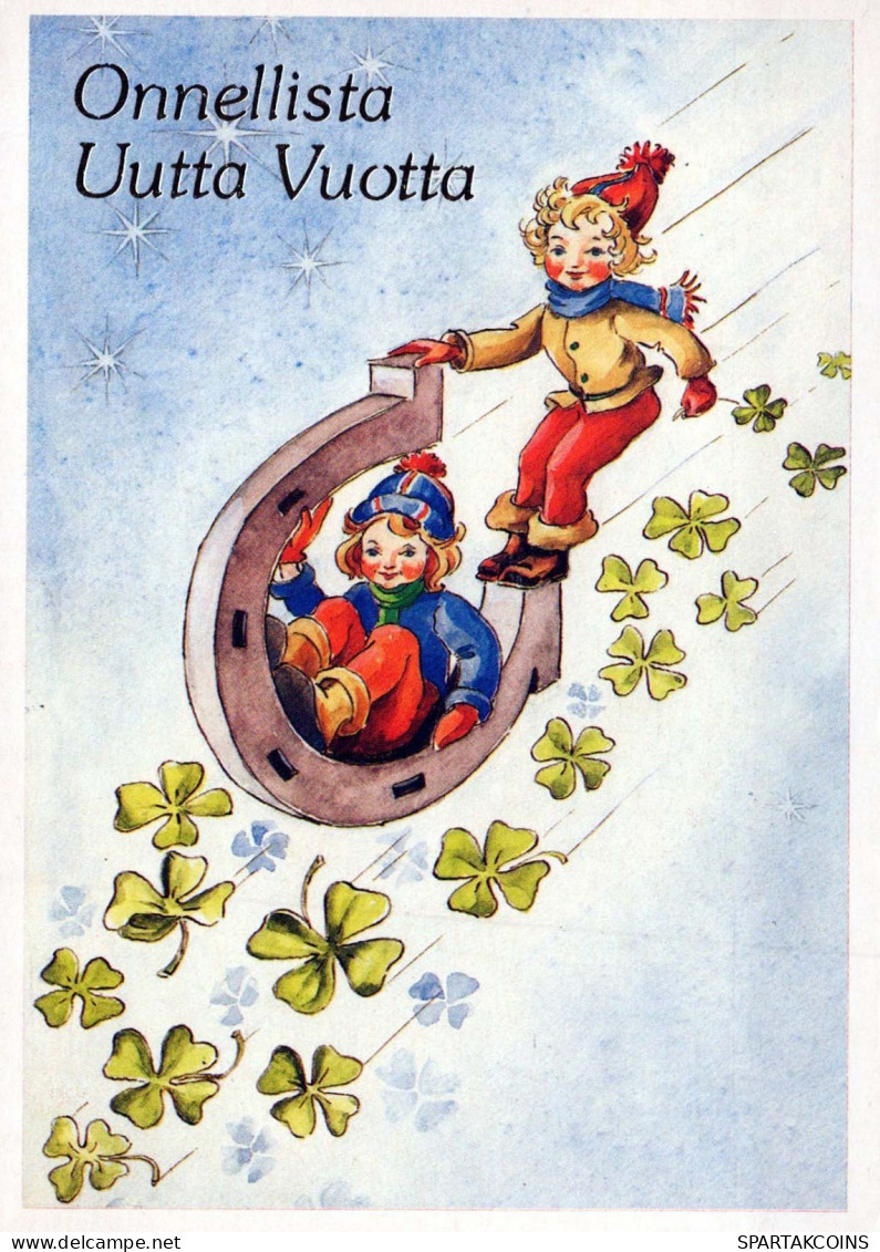 Feliz Año Navidad NIÑOS HERRADURA Vintage Tarjeta Postal CPSM #PAU067.A - Año Nuevo