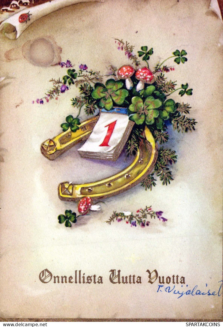 Bonne Année Noël FER À CHEVAL Vintage Carte Postale CPSM #PAT848.A - New Year