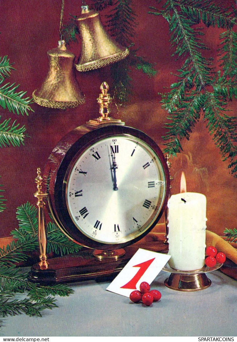 Feliz Año Navidad RELOJ DE MESA HERRADURA Vintage Tarjeta Postal CPSM #PAT736.A - Nieuwjaar