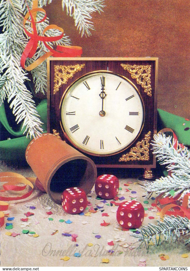 Bonne Année Noël HORLOGE DE TABLE Vintage Carte Postale CPSM #PAT718.A - New Year