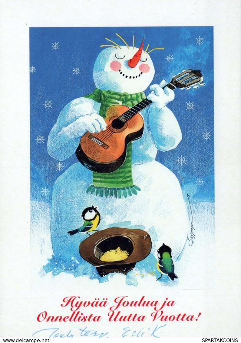 Bonne Année Noël BONHOMME DE NEIGE Vintage Carte Postale CPSM #PBM552.A - Nouvel An