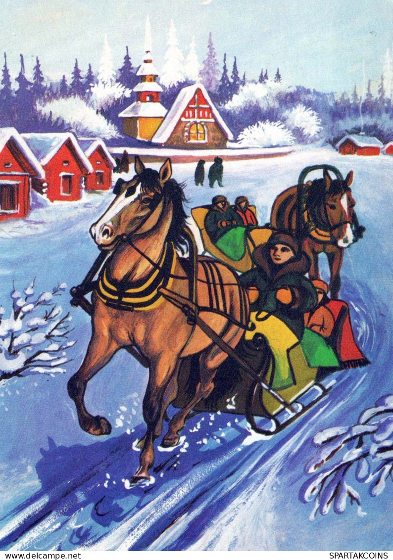 Bonne Année Noël CHEVAL Vintage Carte Postale CPSM #PBM447.A - New Year