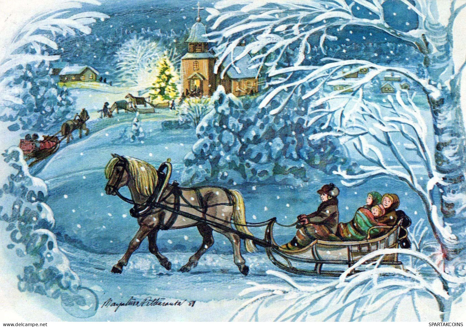 Bonne Année Noël CHEVAL Vintage Carte Postale CPSM #PBM387.A - Neujahr