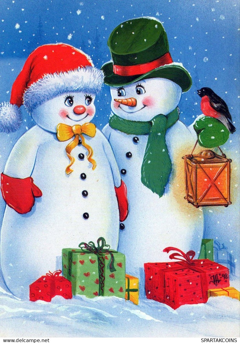 Feliz Año Navidad MUÑECO DE NIEVE Vintage Tarjeta Postal CPSM #PAZ796.A - Año Nuevo