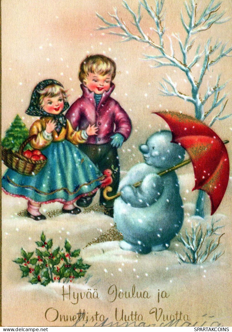 Happy New Year Christmas SNOWMAN CHILDREN Vintage Postcard CPSM #PAZ705.A - Nouvel An