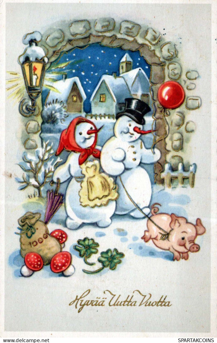 Buon Anno Natale PUPAZZO Vintage Cartolina CPSMPF #PKD832.A - Nouvel An