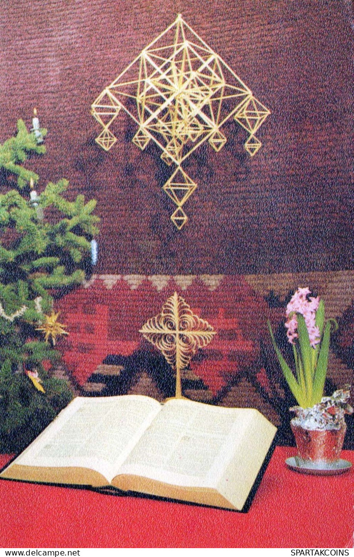 Feliz Año Navidad VELA BIBLIA Vintage Tarjeta Postal CPSMPF #PKD661.A - Año Nuevo