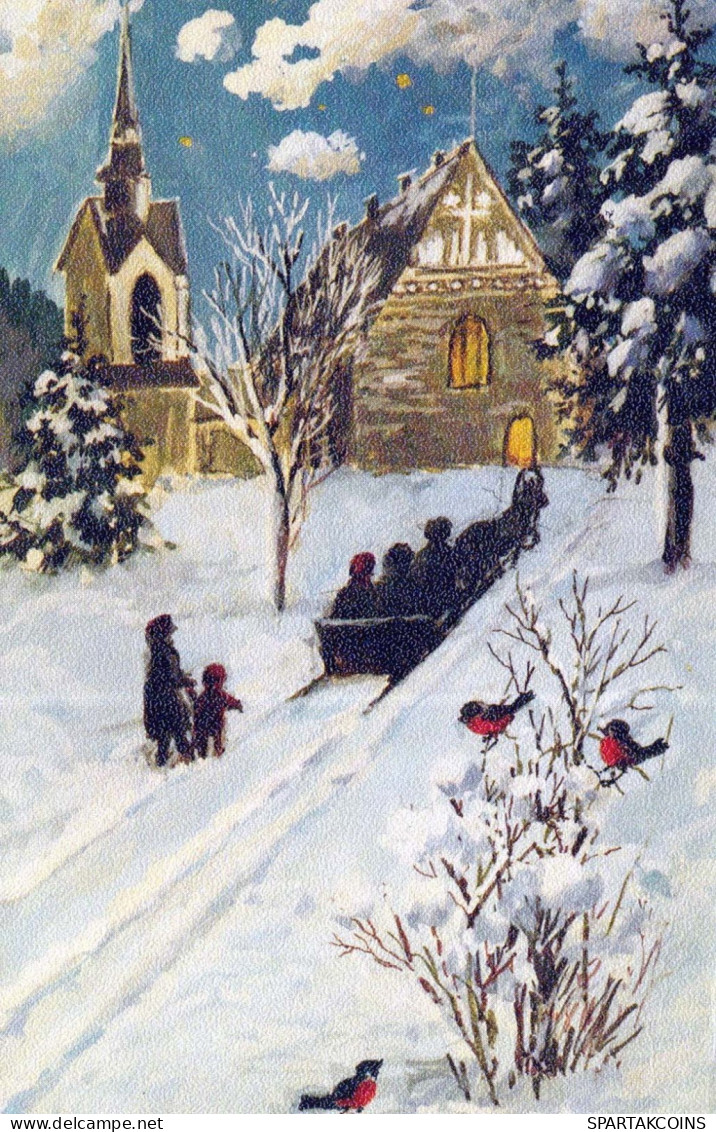 Buon Anno Natale CHIESA Vintage Cartolina CPSMPF #PKD637.A - Neujahr