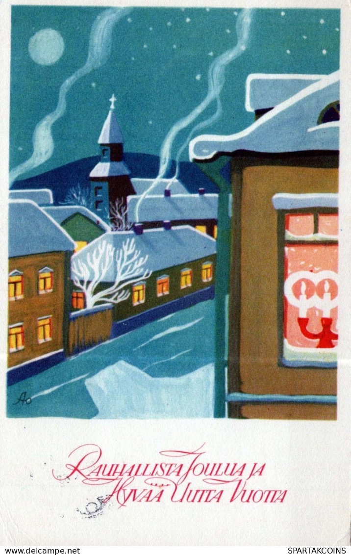 Feliz Año Navidad IGLESIA Vintage Tarjeta Postal CPSMPF #PKD541.A - Año Nuevo