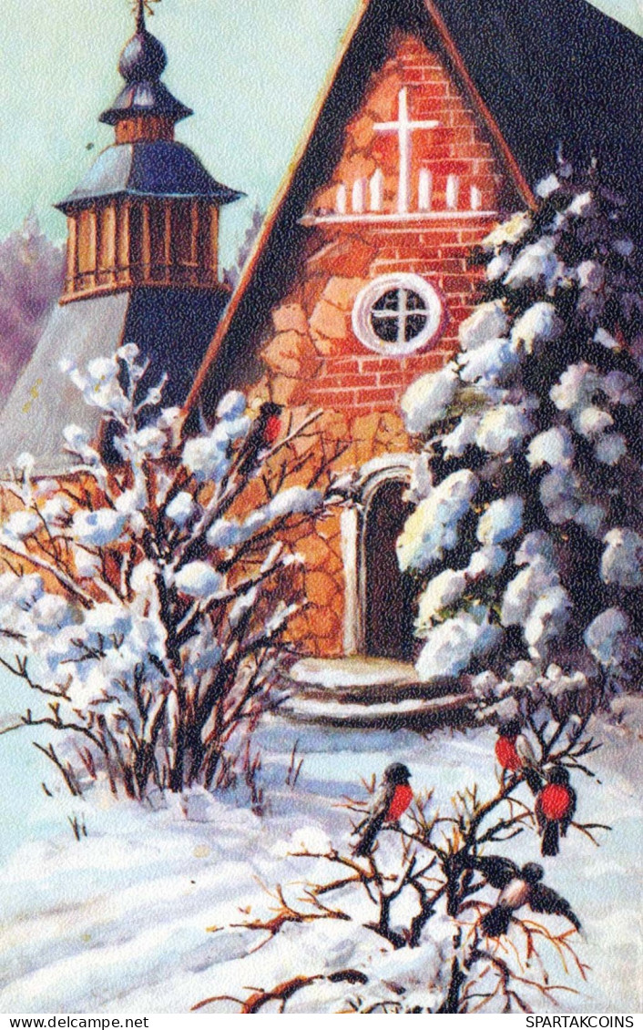 Feliz Año Navidad IGLESIA Vintage Tarjeta Postal CPSMPF #PKD556.A - Neujahr