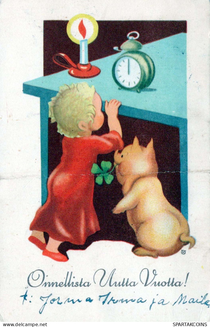 Bonne Année Noël ENFANTS HORLOGE DE TABLE Vintage Carte Postale CPSMPF #PKD413.A - Año Nuevo