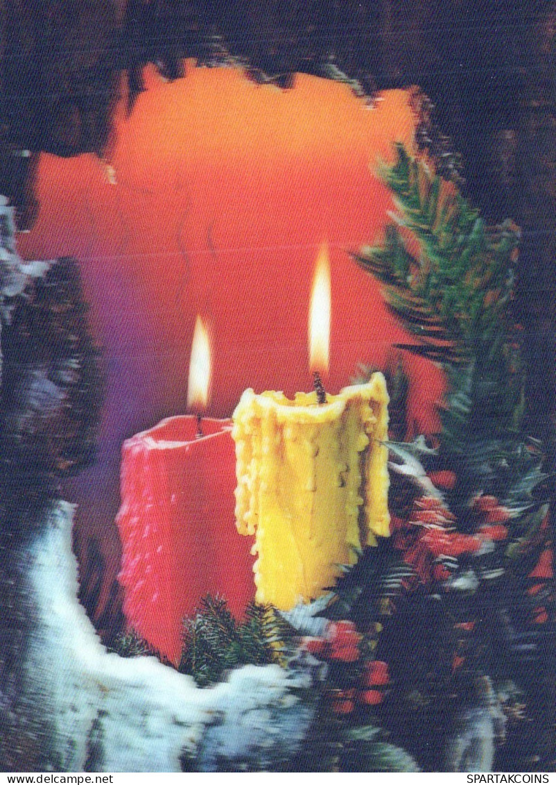 Feliz Año Navidad VELA LENTICULAR 3D Vintage Tarjeta Postal CPSM #PAZ031.A - Anno Nuovo