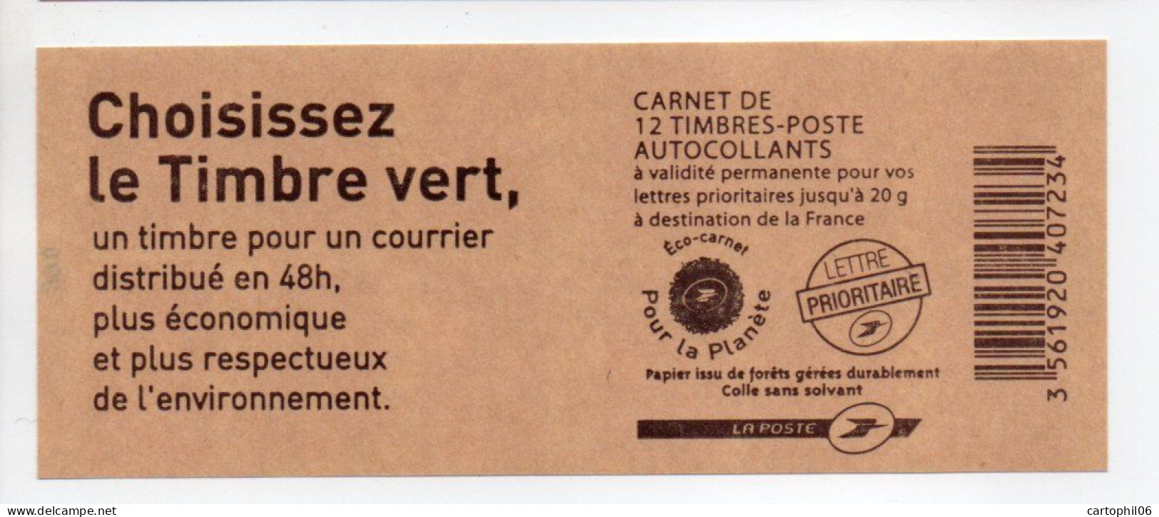 - FRANCE Carnet 12 Timbres Prioritaires Marianne De Beaujard - CHOISISSEZ LE TIMBRE VERT - VALEUR FACIALE 17,16 € - - Modernes : 1959-...