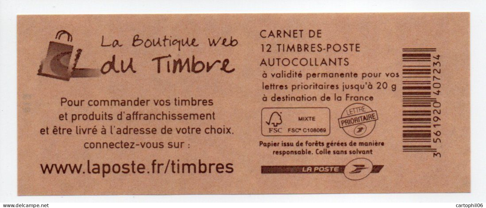- FRANCE Carnet 12 Timbres Prioritaires Marianne De Beaujard - La Boutique Web Du Timbre - VALEUR FACIALE 17,16 € - - Modern : 1959-...