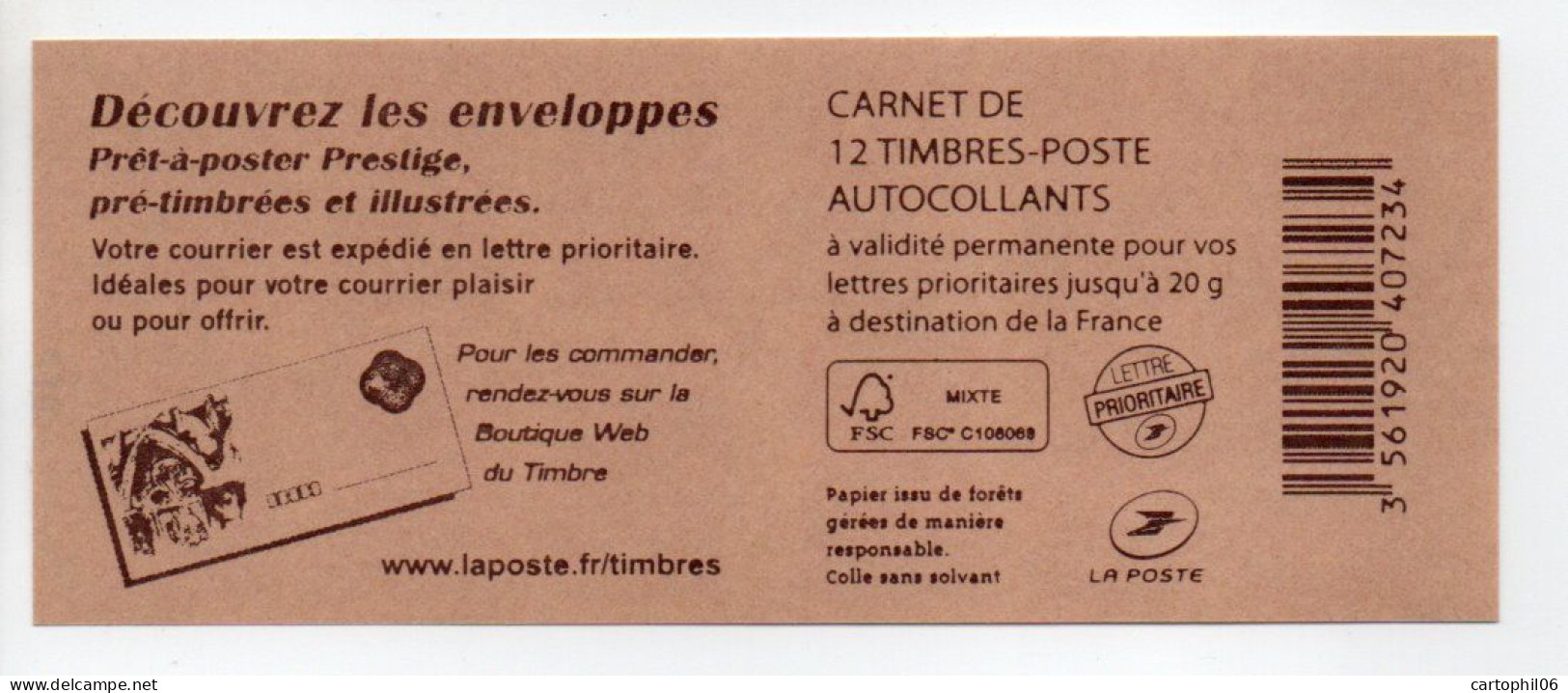 - FRANCE Carnet 12 Timbres Prioritaires Marianne De Beaujard - Découvrez Les Enveloppes... - VALEUR FACIALE 17,16 € - - Modernes : 1959-...