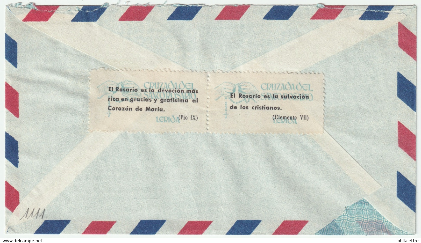 ESPAGNE / ESPANA 1952 Sobre Por Via Aerea De LERIDA A Los EE.UU. - Matasello "AMB. DESC. / 1 / ZARAGOZA-BARNA" - Brieven En Documenten