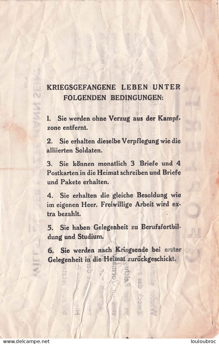 TRACT POUR LES SOLDATS ALLEMANDS GEOPFERT SACRIFIE DEROUTE ALLEMANDE VEUX-TU ETRE LE DERNIER HOMME - 1939-45