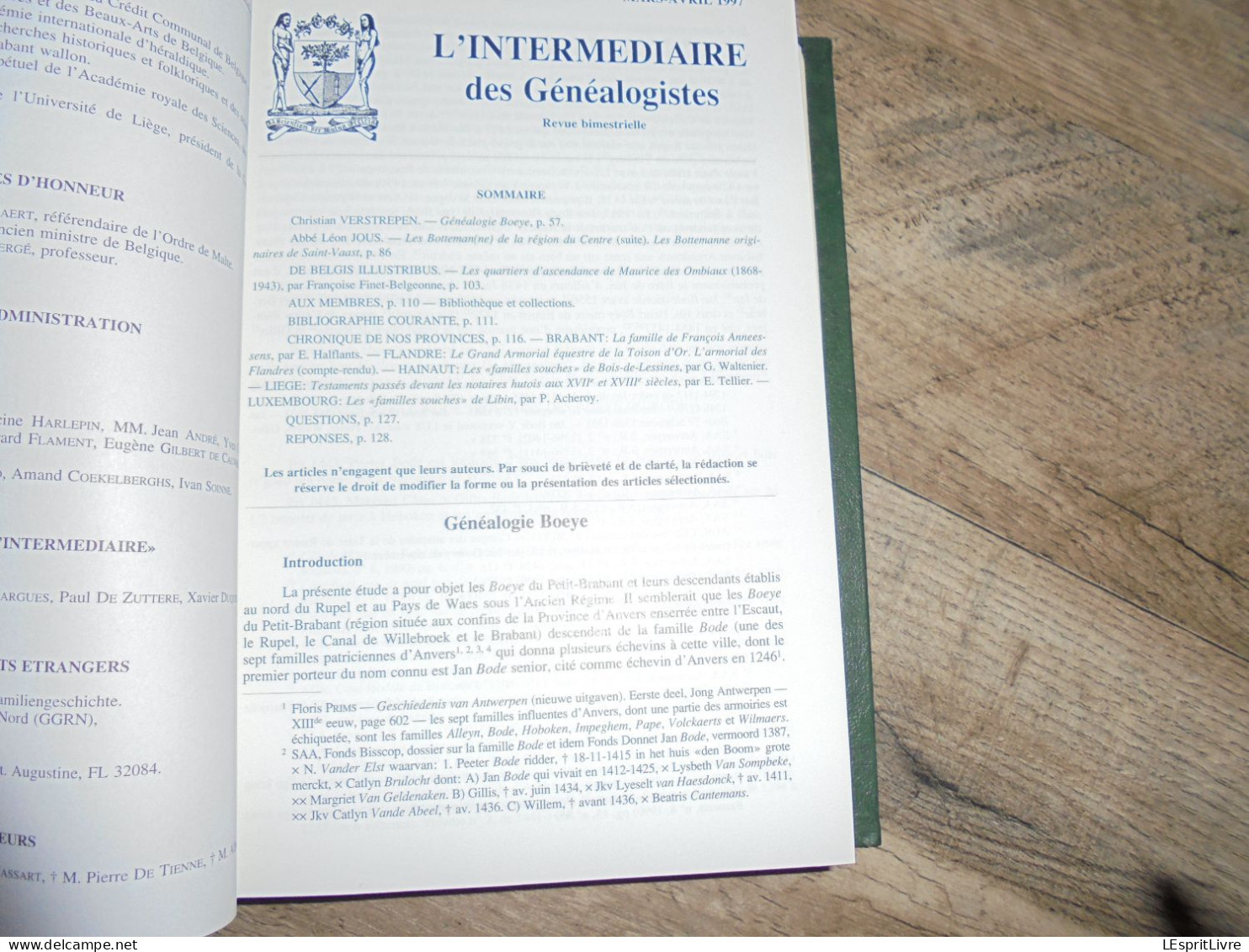 L' INTERMEDIAIRE DES GENEALOGISTES Reliure 1995 1996 Généalogie Régionalisme Héraldique Boeye Struelens Famille Souche