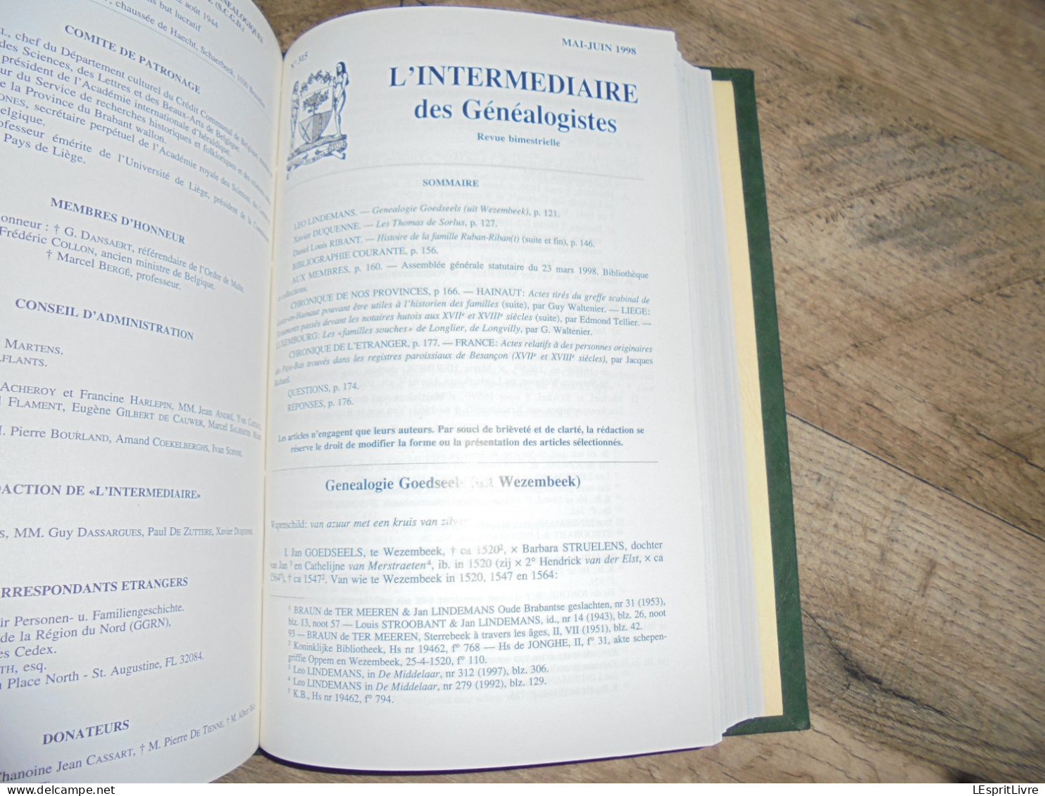 L' INTERMEDIAIRE DES GENEALOGISTES Reliure 1995 1996 Généalogie Régionalisme Héraldique Boeye Struelens Famille Souche