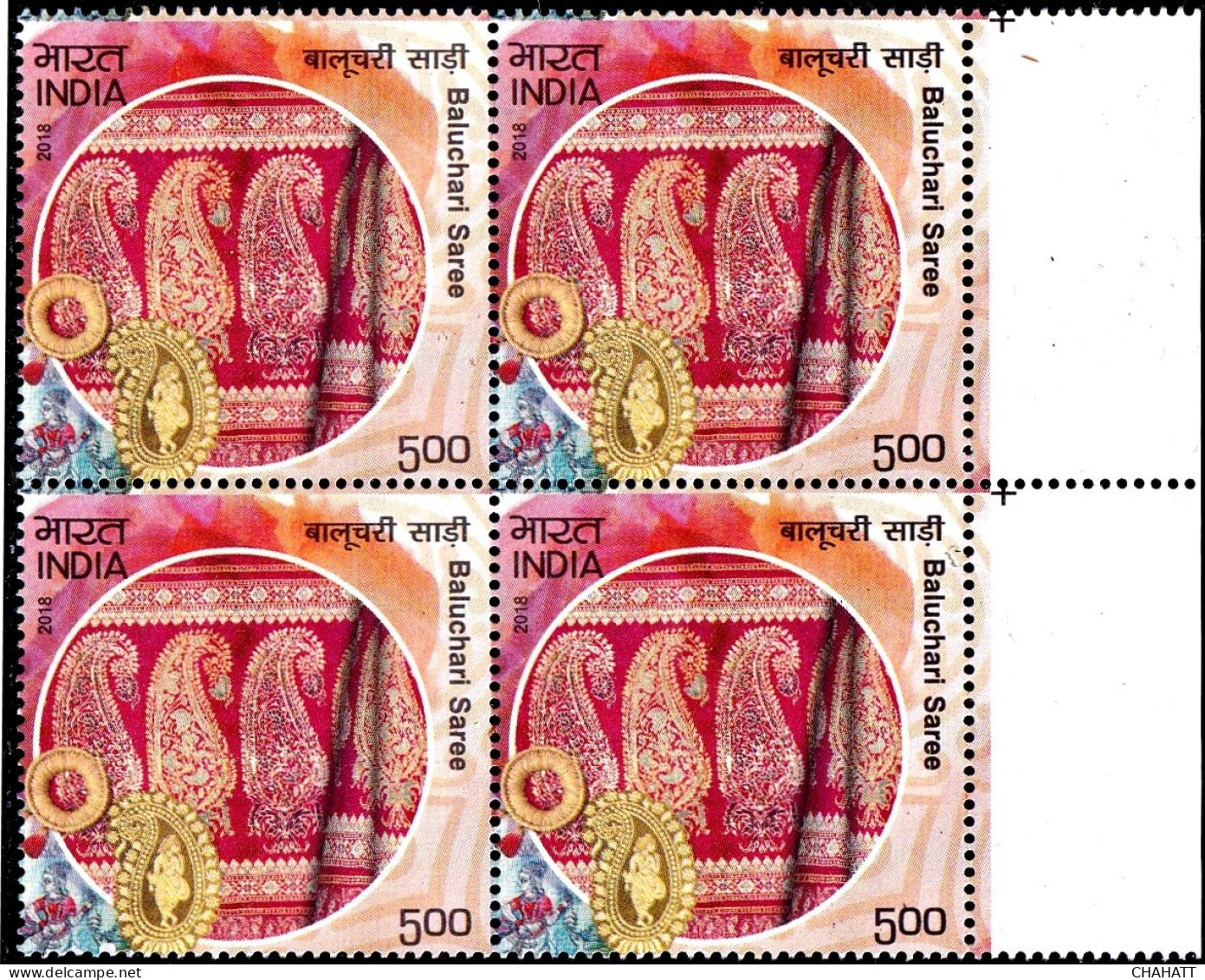 TEXTILE- INTRICATE FABRICS OF INDIA- COMPLETE SET OF 5 IN BLOCKS OF 4 - MNH - INDIA-2018- IE-235 - Textile