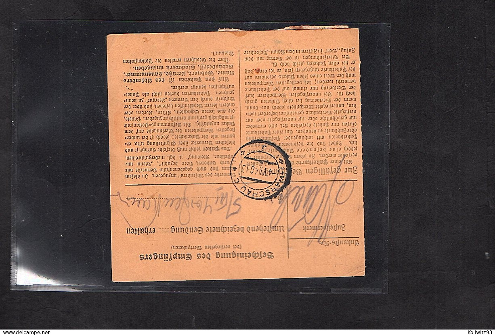 GG. Deutsche Post Osten Paketkarte Mit Mi.-Nr. 8 + 11 - Besetzungen 1938-45