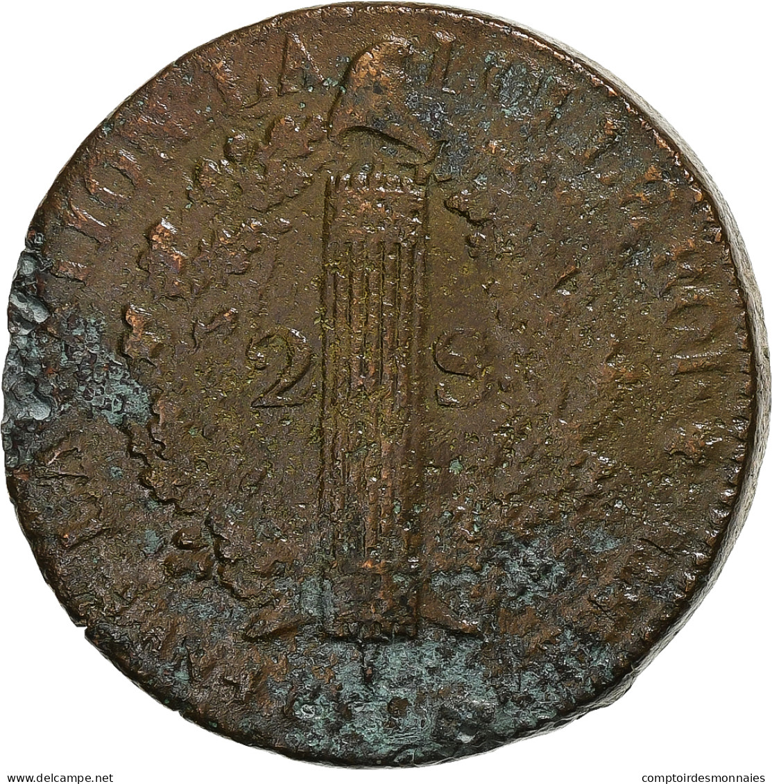 France, Constitution, 2 Sols, 2 Sols François, 1792 / AN 4, Paris, Bronze, TB+ - Other & Unclassified