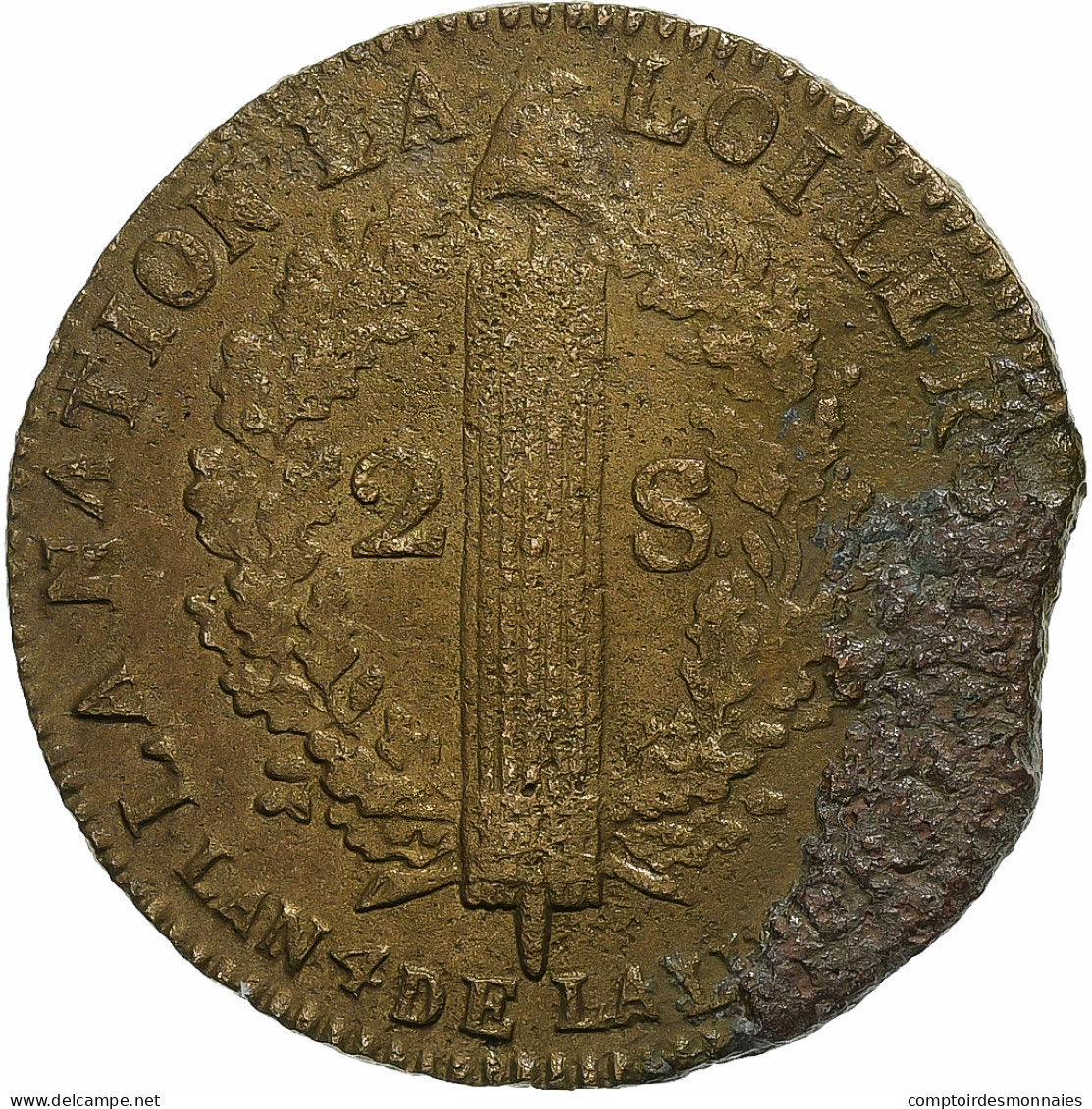 France, Constitution, 2 Sols, 2 Sols François, 1792 / AN 4, Arras, Métal De - Other & Unclassified