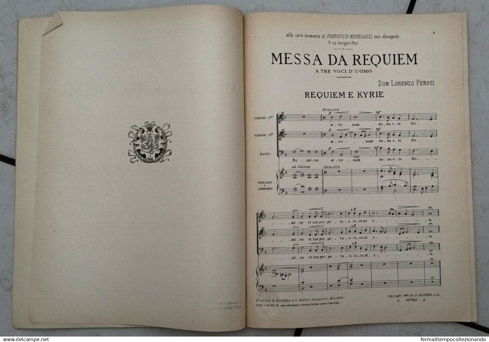 Bn Spartito Musicale Messa Da Requiem A Tre Voci D'uomo  Edizioni Ricordi 1897 - Partituren