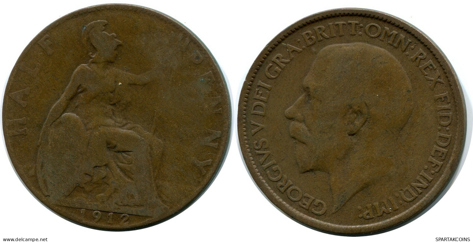 HALF PENNY 1912 UK GBAN BRETAÑA GREAT BRITAIN Moneda #AZ604.E.A - C. 1/2 Penny