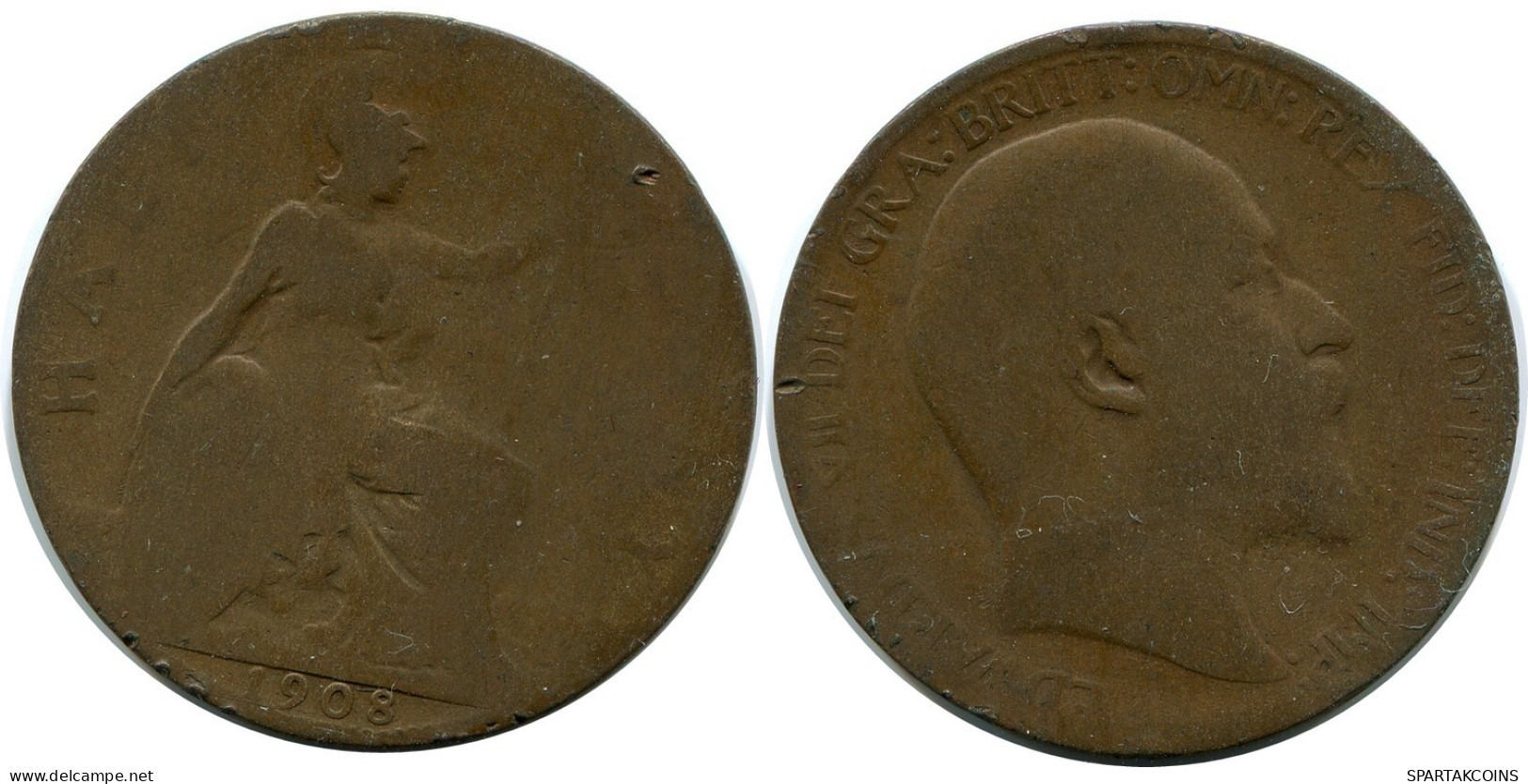 HALF PENNY 1908 UK GRANDE-BRETAGNE GREAT BRITAIN Pièce #AZ651.F.A - C. 1/2 Penny