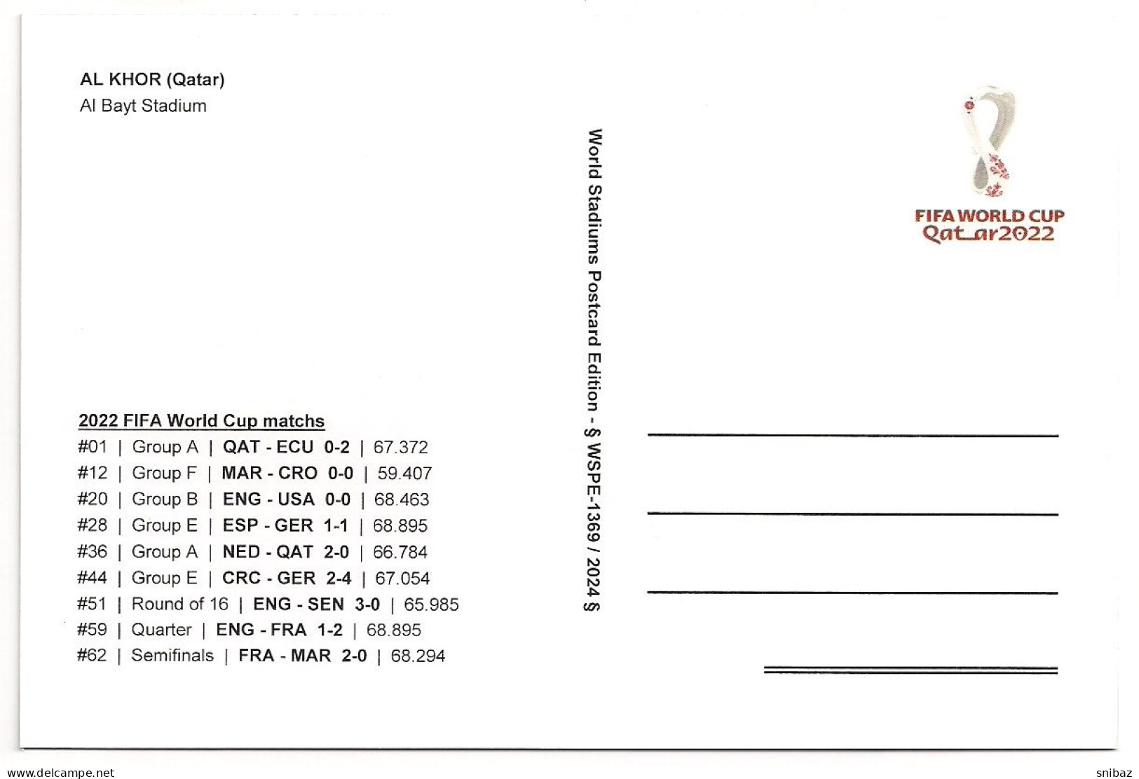 Cartolina Stadio WSPE-1369 AL KHOR Qatar Al Bayt Stadium FIFA World Cup 2022 - Soccer