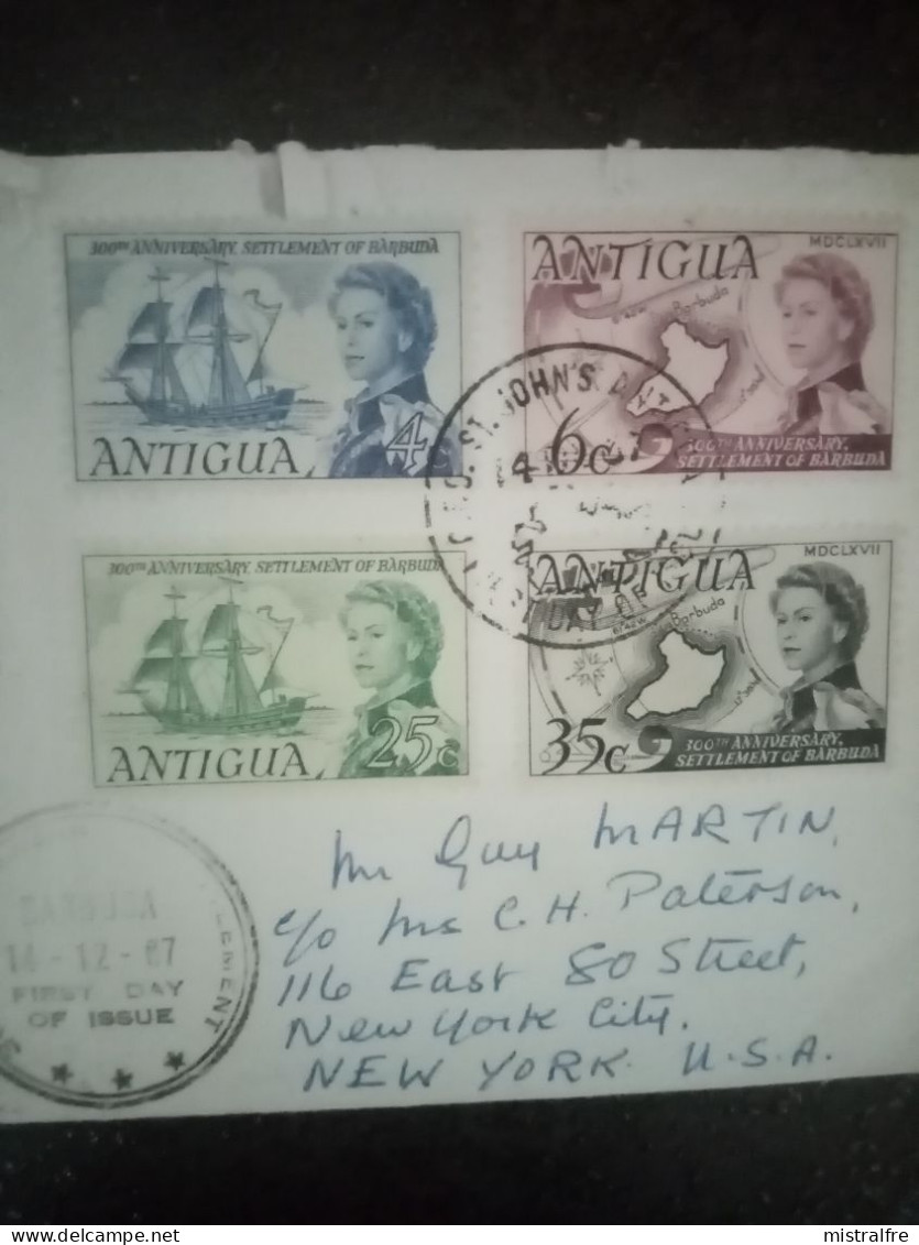 ANTIGUA. 1967. Lettre " 300tm Anniversary BARBUDA "  De Saint JOHNS à NEW YORK . - 1960-1981 Autonomie Interne