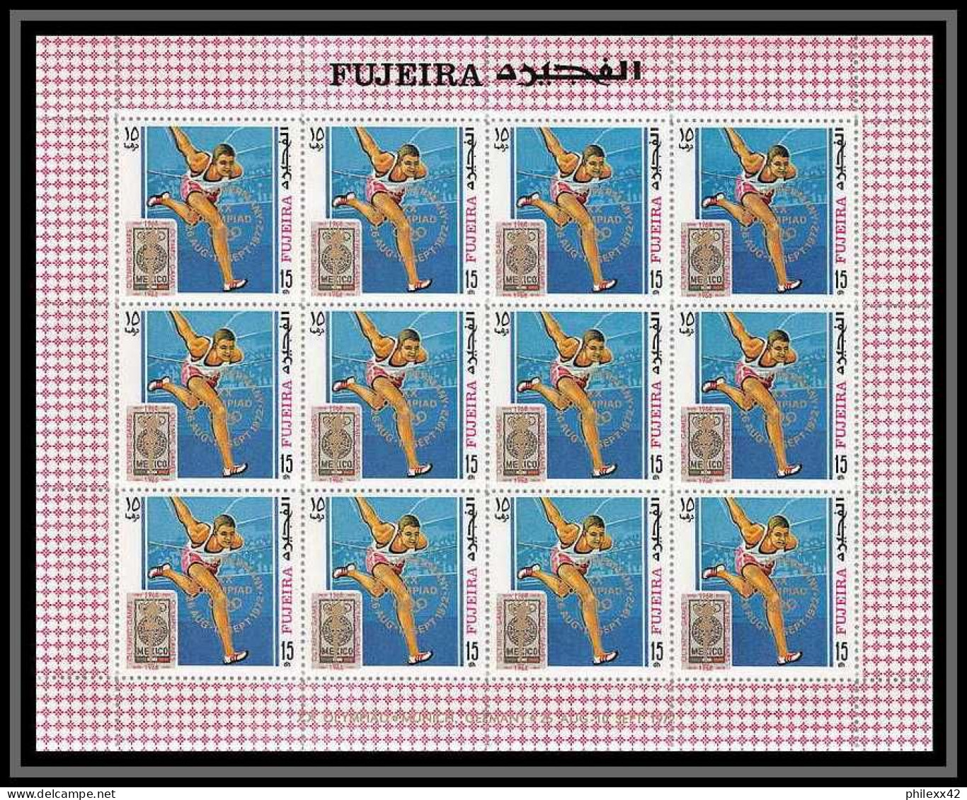 183a Fujeira MNH ** N° 320 / 329 A overprint gold jeux olympiques (olympic games) mexico 68 cycling feuilles (sheets)